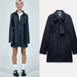 ZARA Blue Denim Dress with Bow Tie detail size small